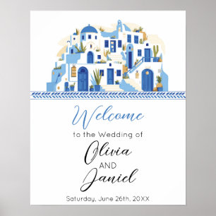 Välkommen Bröllop Poster Sign Santorini Grekland