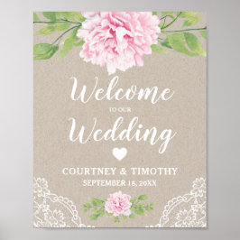 Välkommen Bröllop Rustic Snöre Watercolor Flower | Poster