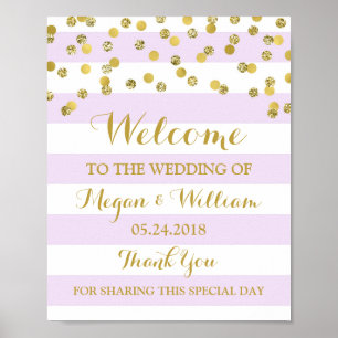 Välkommen Bröllop-signalen Lila Rand Guld confetti Poster