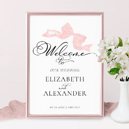 Välkommen Bröllop Signs | Rosa Bow Calligraphy Poster