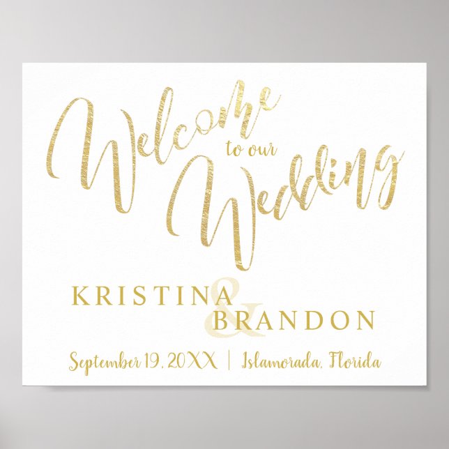 Välkommen Bröllop-skylten med Champagne Guld Lette Poster (Framsidan)