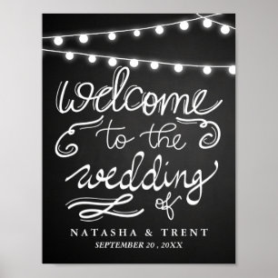 Välkommen Bröllop String Ljus Chalkboard Bröllop Poster