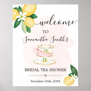 Välkommen Bröllops Tea Shower Citroner Rosa Skylt