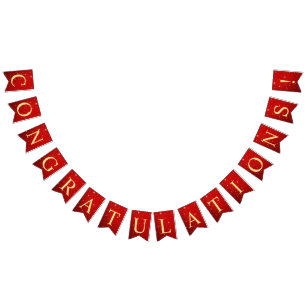 Välkommen Bröllopsfest Golden Bird Hearts Red Shin Vimplar