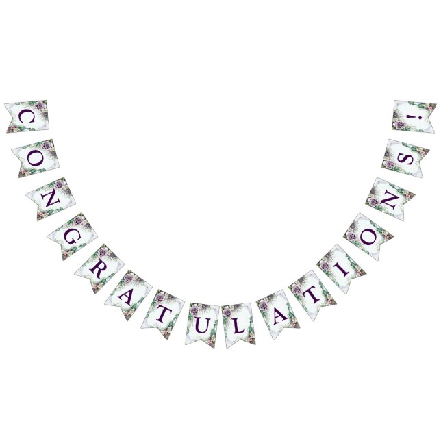 Välkommen Bröllopsfest Lila Blommig Grön Lövverk Vimplar (Alla)