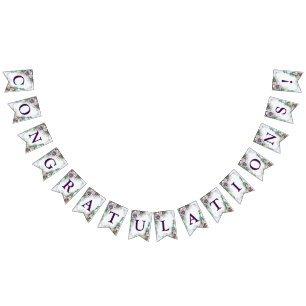 Välkommen Bröllopsfest Lila Blommigt Grönt Foliage Vimplar