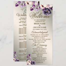 Välkommen Bröllopsfest Lila Rosa Flowers Golden Program