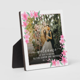 Välkommen bröllopsfest Rosa blommig ramplatta