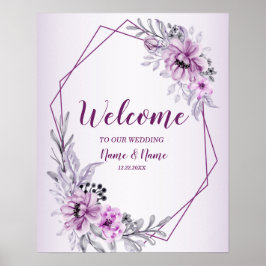 Välkommen Bröllopsfest Rosa Blommig Violett Lila Poster