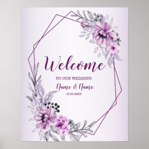 Välkommen Bröllopsfest Rosa Blommig Violett Lila Poster