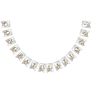 Välkommen Bröllopsfest Rosa Blommigt Silver Elegan Vimplar