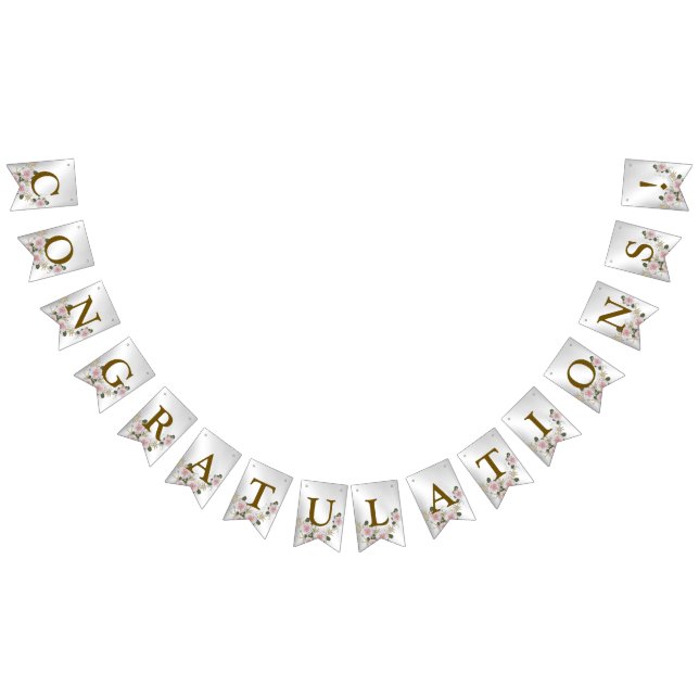 Välkommen Bröllopsfest Rosa Blommigt Silver Elegan Vimplar (Alla)