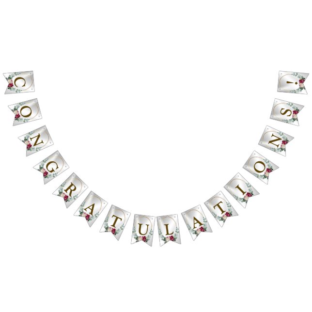 Välkommen Bröllopsfest Rosa Red Blommigt Grönt Gol Vimplar (Alla)