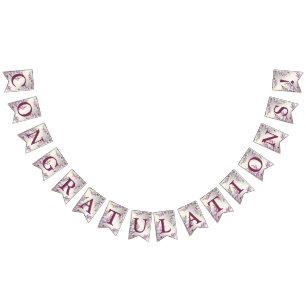 Välkommen Bröllopsfest Rosa White Flowers Elegant Vimplar