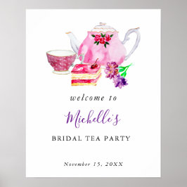 Välkommen Bröllopsfest Te-fest Lila Akvarell Poster