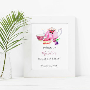 Välkommen Bröllopsfest Tea Party Rosa Akvarell Poster
