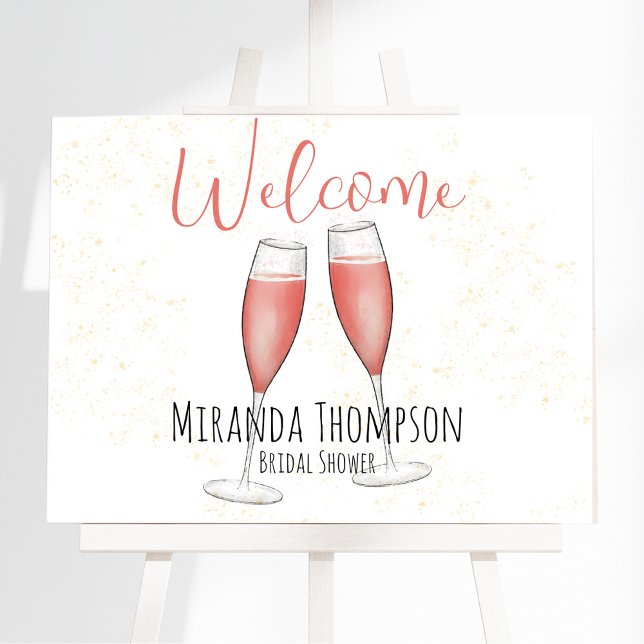 Välkommen Brunch och BubLY Möhippa Champagne Poster (Bridal Shower welcome poster sign. with whimsical calligraphy script. )