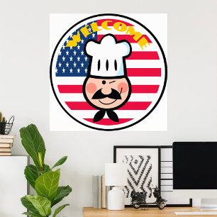 Välkommen Chef med amerikansk Flagga Poster