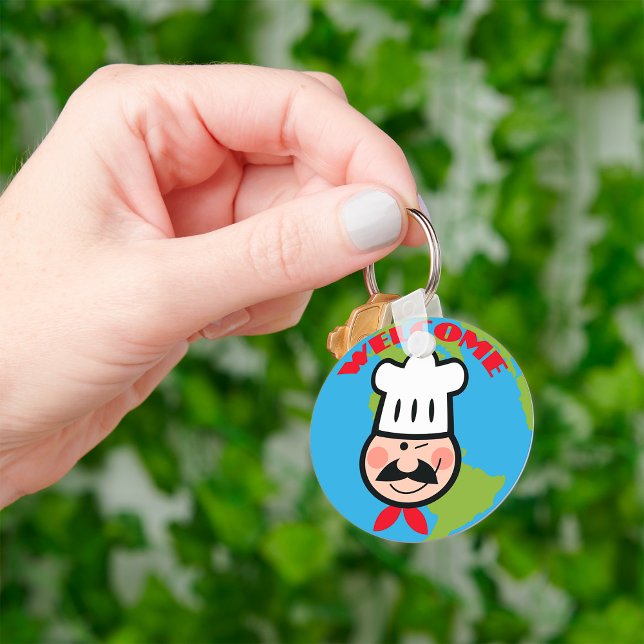 Välkommen Chef Söt Tecknad Kock Nyckelring (Skapare uppladdad)