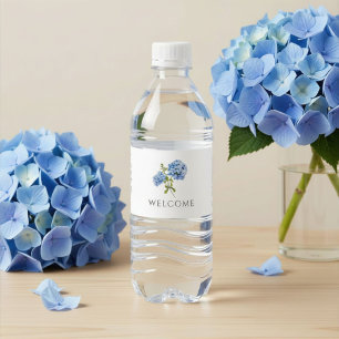 Välkommen Chic Blå Hortensia Bröllop Vattenflaskor Etikett
