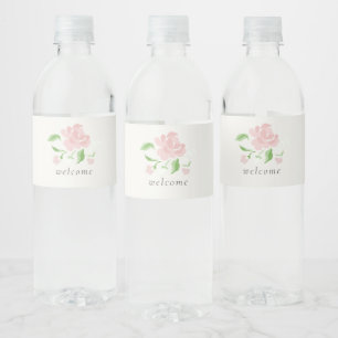 Välkommen Chic Blush Rose Bröllop Vattenflaskor Etikett