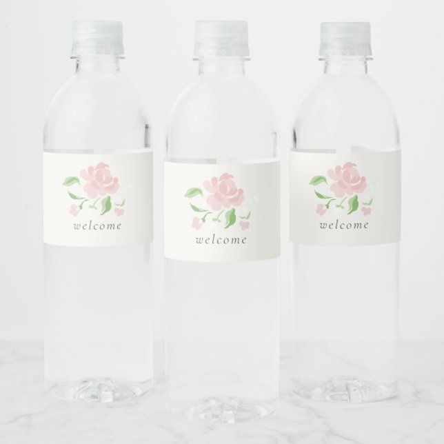 Välkommen | Chic Blush Rose Bröllop Vattenflaskor Etikett (Flaskor)