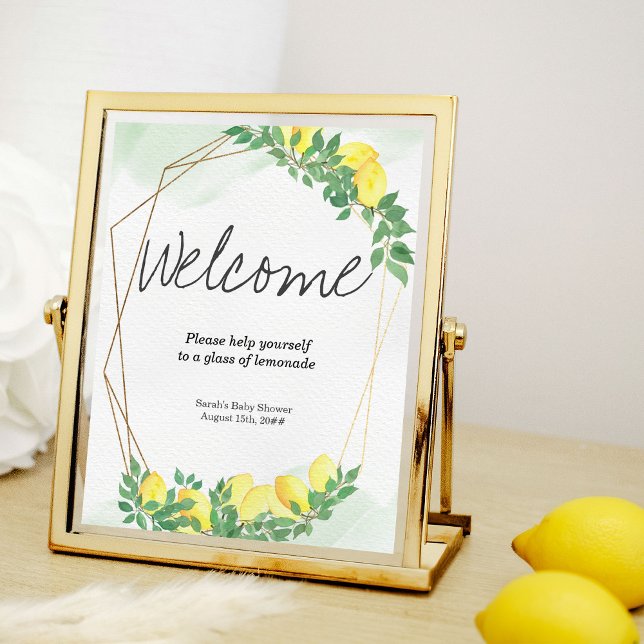 Välkommen Citrus Lemons Lemonade Bord Sign Poster (Welcome poster from my Citrus Lemon Baby Shower Collection)