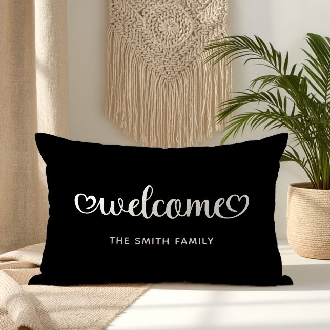 Välkommen Cute Hearts-skrift Lumbarkudde (Welcome Cute Hearts Script Lumbar Pillow)