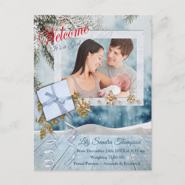 Välkommen det är en flicka meddelande vykort (Framsida)