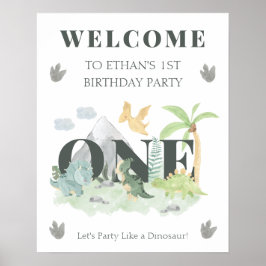 Välkommen Dinosaur 1:a födelsedagspojken Cute Jung Poster