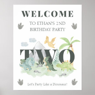 Välkommen Dinosaurie 2-års födelsedags pojke söt j Poster