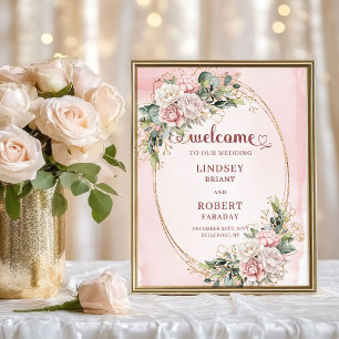 Välkommen Dusty Pink Eucalyptus Bröllopsskylt Kons Poster