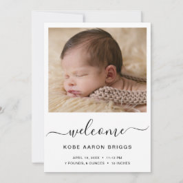 Välkommen Elegant Simple Baby Photo Birth Meddelande