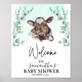 Välkommen Eucalyptus Cow Calf Baby Shower Poster