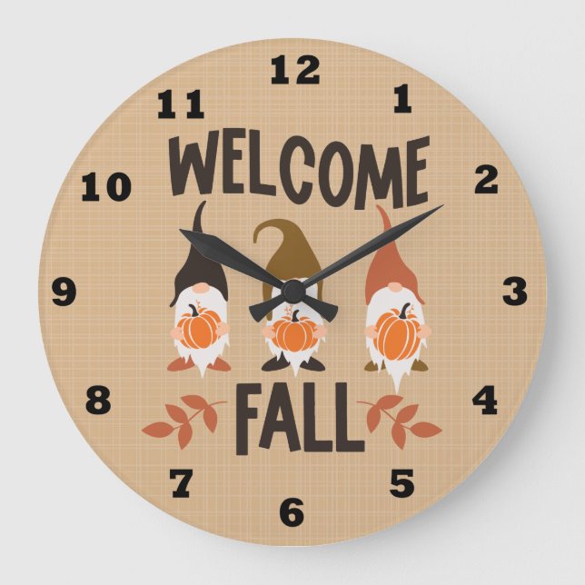 Välkommen Fall Gnome Clock Stor Klocka (Framsida)