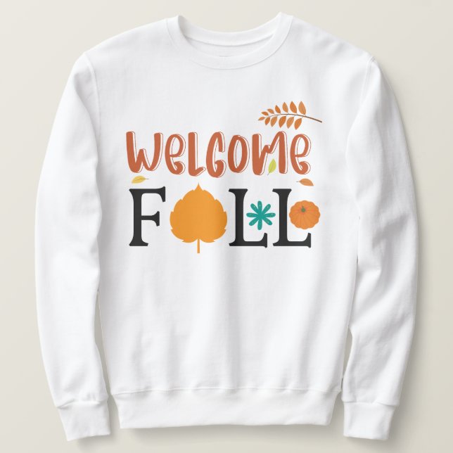 Välkommen Fall med Höst löv pumpor Lång Ärmad Tröja (Design framsida)