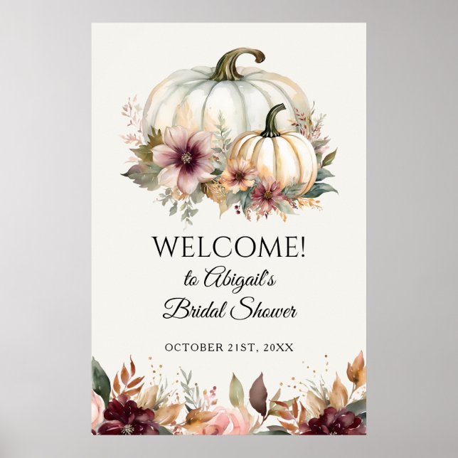 Välkommen Fall White Pumpkin Blommigt Möhippa Poster (Framsidan)
