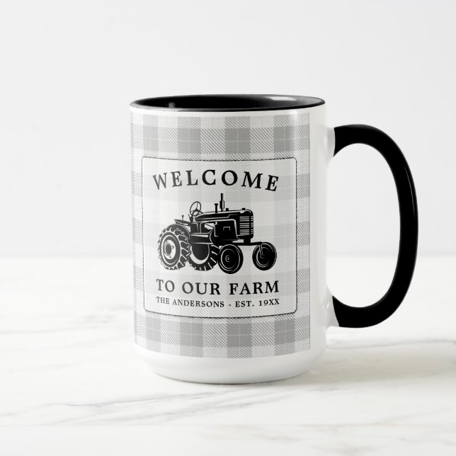Välkommen Familj Namn Farm Tractor White Play Big Mugg (Höger)