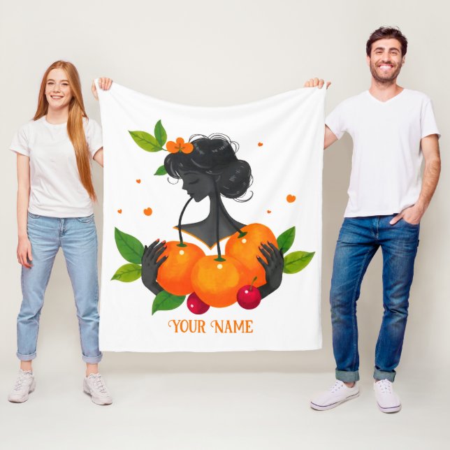 Välkommen-Feminint Frukt Konsthäfte – Citrusflicka Fleecefilt (På plats)