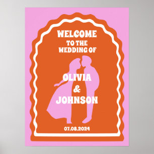 Välkommen fetstilt Rosa Orange Retro Vågigt Arch B Poster