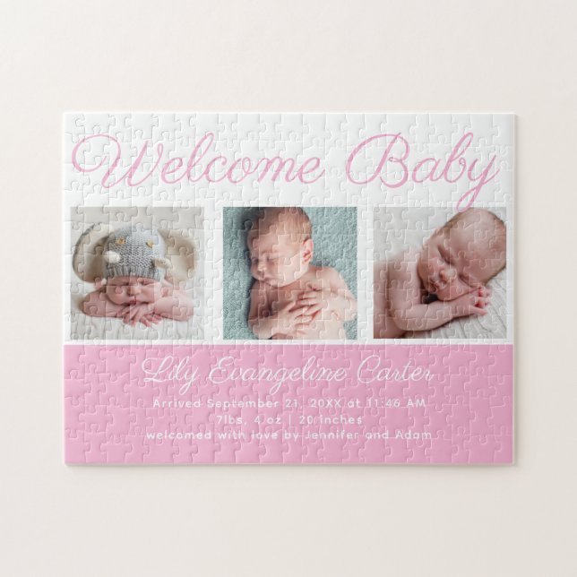 Välkommen Flicka Blue Cute Newborn Photo Gift Pussel (Horisontell)