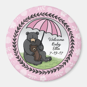 Välkommen Flicka Mamma Bear och Unge Personlig Magnet