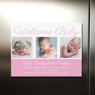Välkommen Flicka Newborn Photo Rosa Magnet