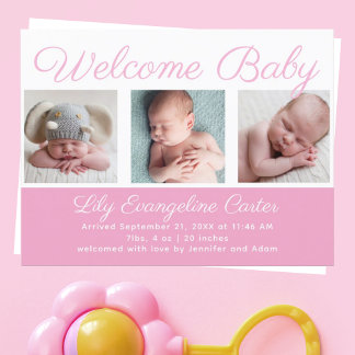 Välkommen Flicka Newborn Photo Söt Rosa Vykort