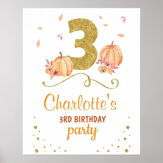 Välkommen födelsedag 3:e Party Poster Pumpkin 3 (Framsidan)