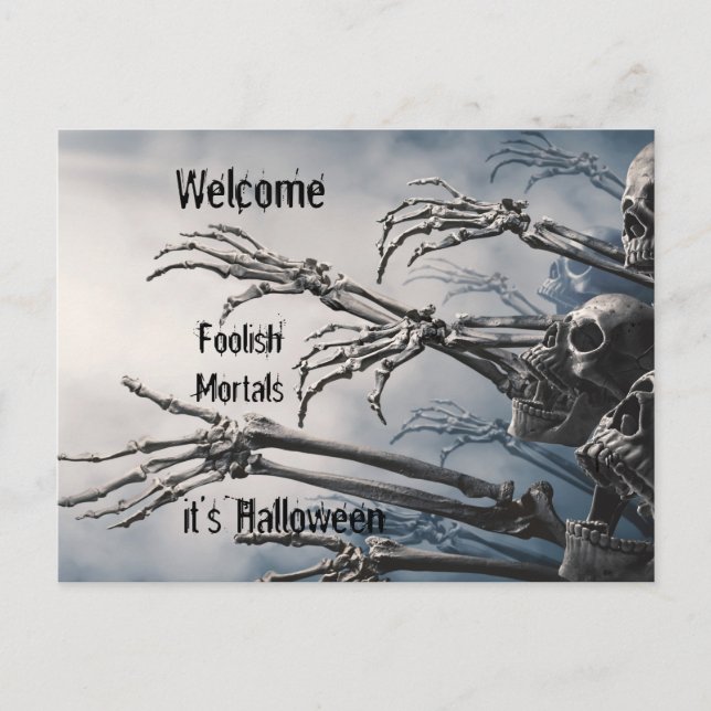 Välkommen Foolish Mortales Zombie Skeleton Scary Vykort (Framsida)