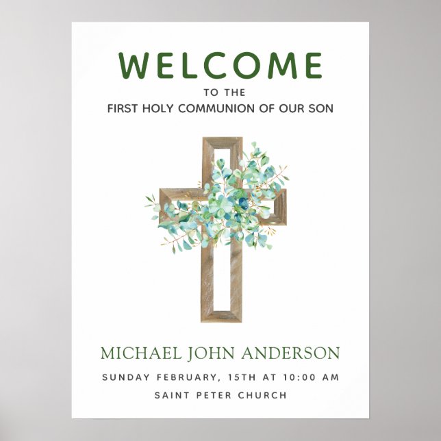 Välkommen Första Heligan Communion Dusty Eucalyptu Poster (Framsidan)