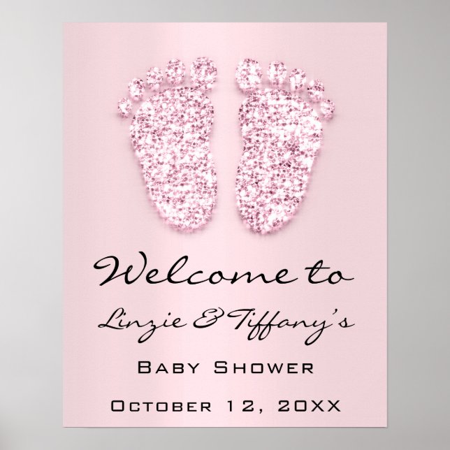 Välkommen Fötter Baby Shower Ny Flicka Rosa Baby Poster (Framsidan)