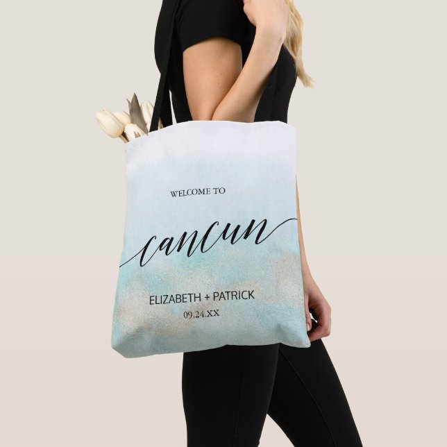 Välkommen från Aqua och Guld Beach Cancun Bröllop Tygkasse (Närbild)