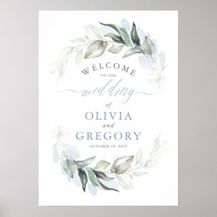 Välkommen från Greenery Dusty Blue Elegant bröllop Poster